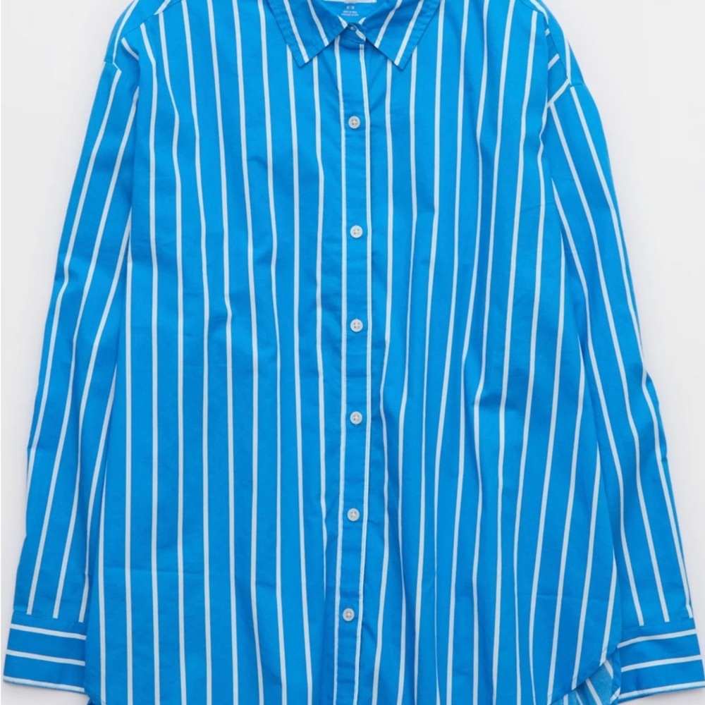 Aerie Striped Button-Up in Blue and White NWT M - Picture 3 of 11